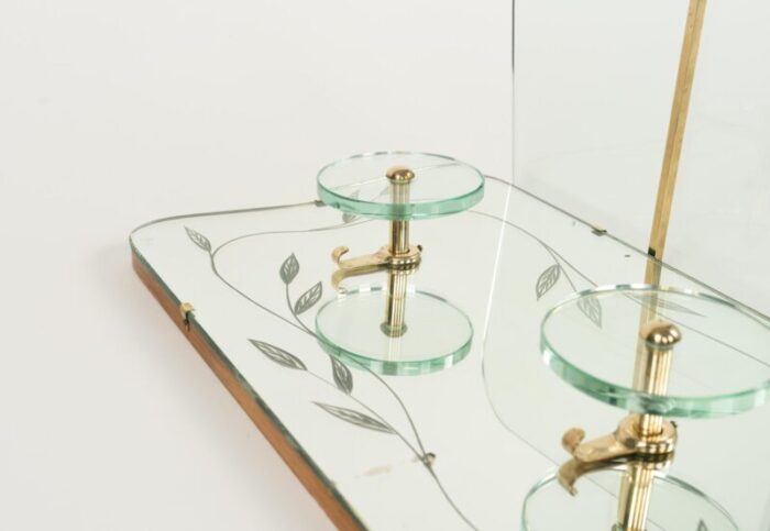 midcentury coat rack shelf in brass and glass from cristal art 1950s 17