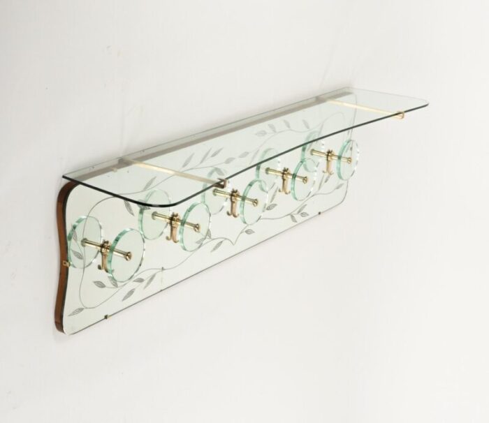 midcentury coat rack shelf in brass and glass from cristal art 1950s 7