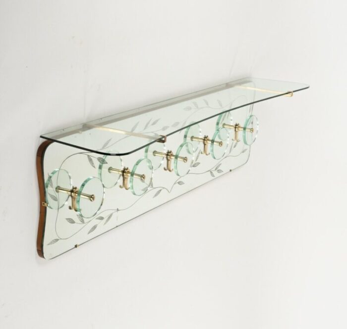 midcentury coat rack shelf in brass and glass from cristal art 1950s 8