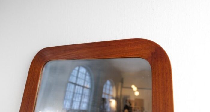 midcentury modern sculptural wall mirror in teak and crystal glass 1960s 8