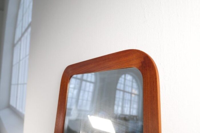 midcentury modern sculptural wall mirror in teak and crystal glass 1960s 9