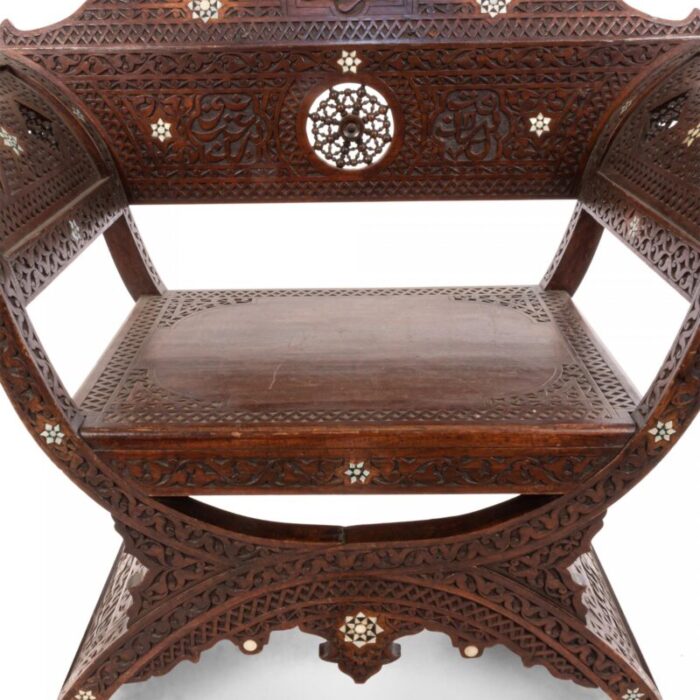 middle eastern moorish walnut savonarola armchair 1096