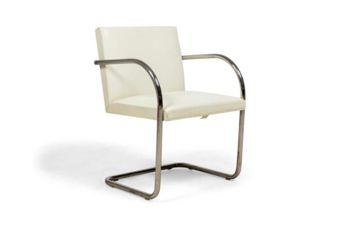 mies van der rohe for knoll mid century brno white leather and chrome tube armchairs a pair 2779