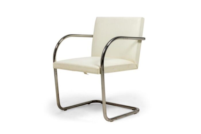 mies van der rohe for knoll mid century brno white leather and chrome tube armchairs a pair 3525