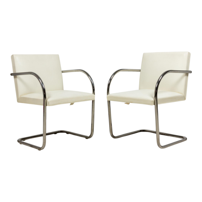 mies van der rohe for knoll mid century brno white leather and chrome tube armchairs a pair 8899