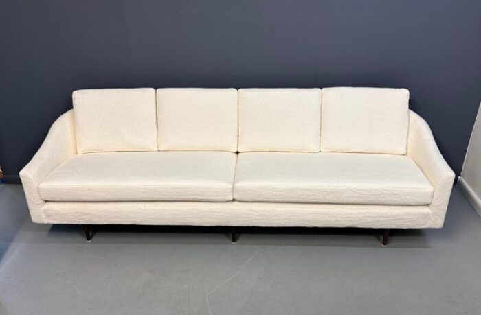 milo baughman 1950 curved back sofa for thayer coggin in a cozy boucle mid century 1504