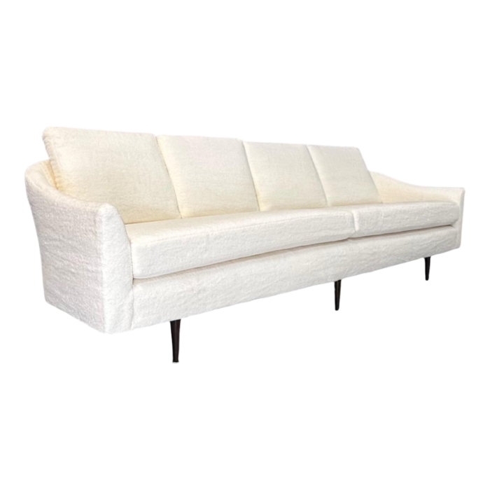 milo baughman 1950 curved back sofa for thayer coggin in a cozy boucle mid century 4225