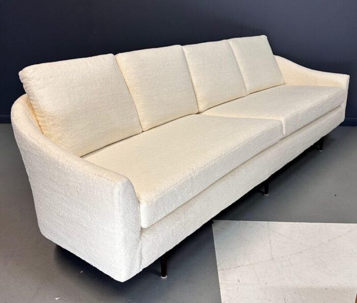 milo baughman 1950 curved back sofa for thayer coggin in a cozy boucle mid century 5755