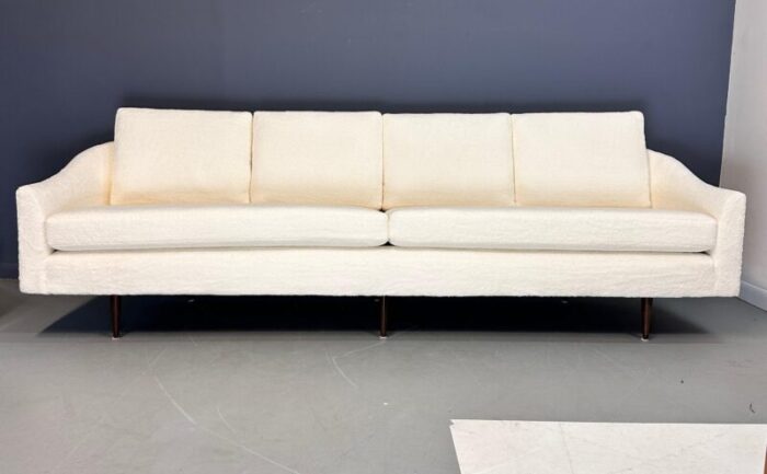 milo baughman 1950 curved back sofa for thayer coggin in a cozy boucle mid century 7797