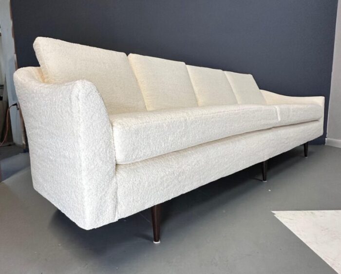 milo baughman 1950 curved back sofa for thayer coggin in a cozy boucle mid century 9279