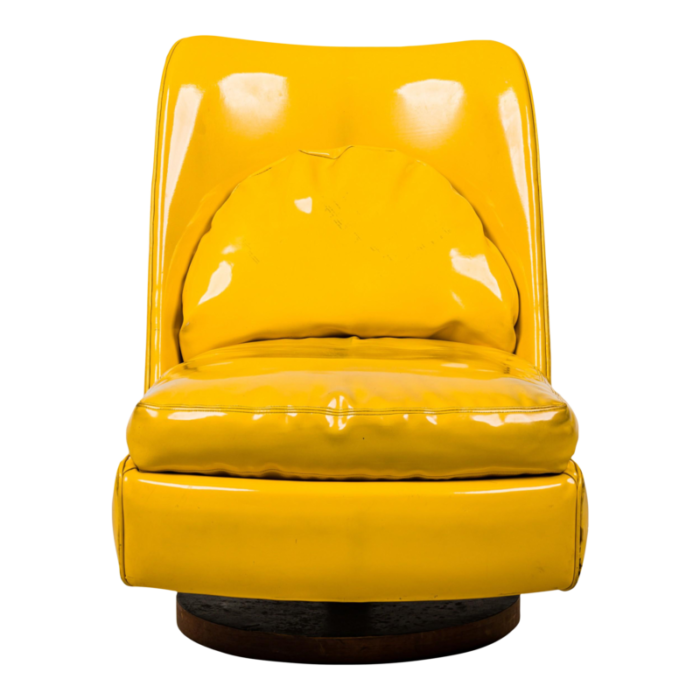 milo baughman american mid century bright yellow patent leather swivel tilt slipper chair 3815