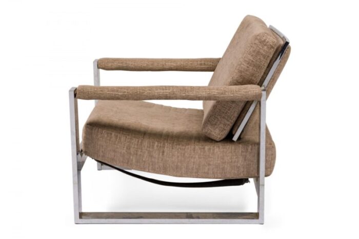 milo baughman american mid century chrome and brown fabric upholstered tank lounge armchair 3788