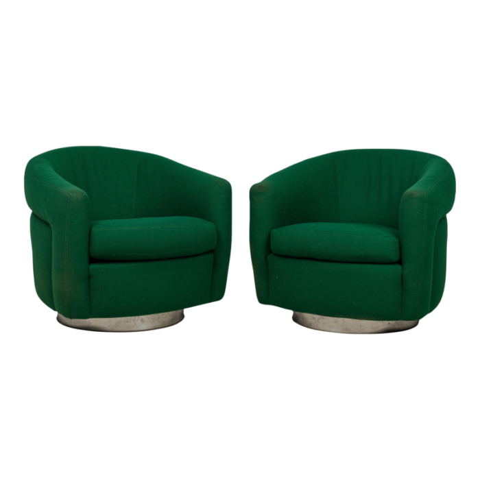 milo baughman american mid century emerald green upholstered swivel tilt tub armchairs a pair 1131