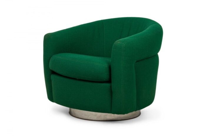 milo baughman american mid century emerald green upholstered swivel tilt tub armchairs a pair 3014