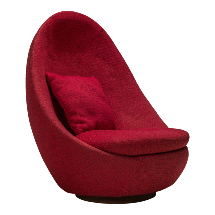 milo baughman american mid century light red textured upholstered swivel egg chair 1981