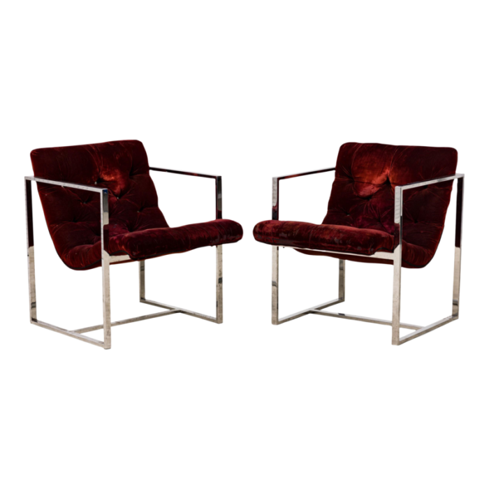 milo baughman for thayer coggin american mid century dark crimson scoop lounge armchairs a pair 0081