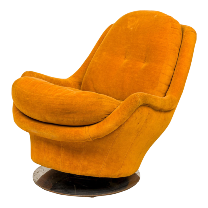 milo baughman for thayer coggin american mid century space age gold fabric swivel lounge armchair 0518