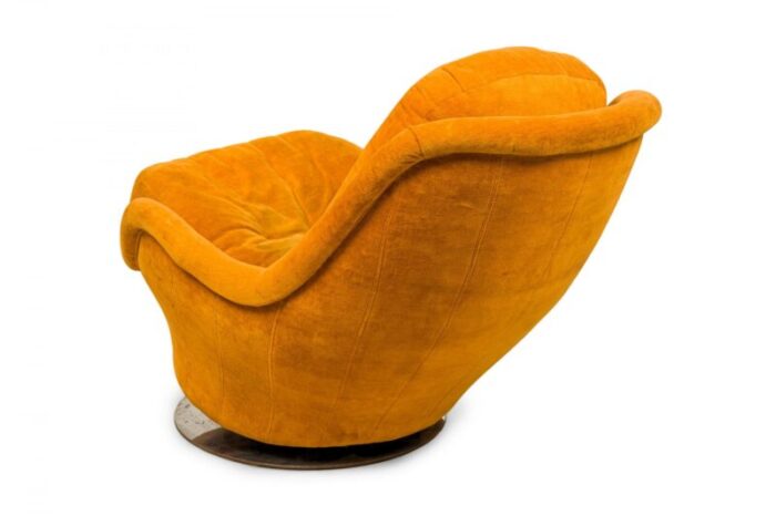 milo baughman for thayer coggin american mid century space age gold fabric swivel lounge armchair 1367