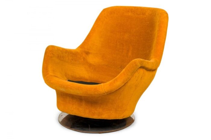 milo baughman for thayer coggin american mid century space age gold fabric swivel lounge armchair 5428