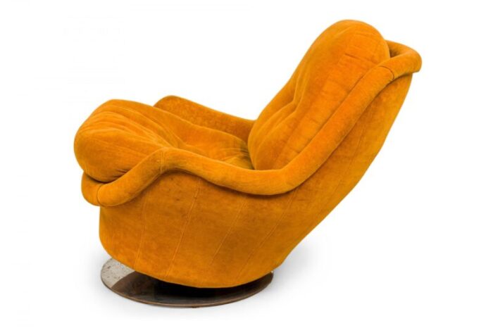 milo baughman for thayer coggin american mid century space age gold fabric swivel lounge armchair 6395