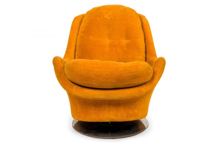 milo baughman for thayer coggin american mid century space age gold fabric swivel lounge armchair 8768