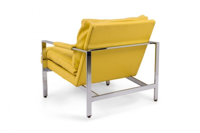 milo baughman for thayer coggin chrome yellow vinyl flat bar lounge armchair 2514