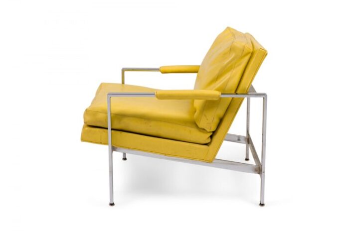 milo baughman for thayer coggin chrome yellow vinyl flat bar lounge armchair 6031