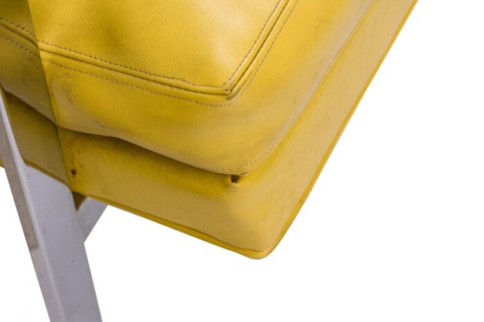 milo baughman for thayer coggin chrome yellow vinyl flat bar lounge armchair 6978