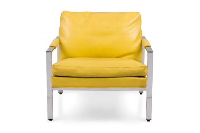 milo baughman for thayer coggin chrome yellow vinyl flat bar lounge armchair 7968