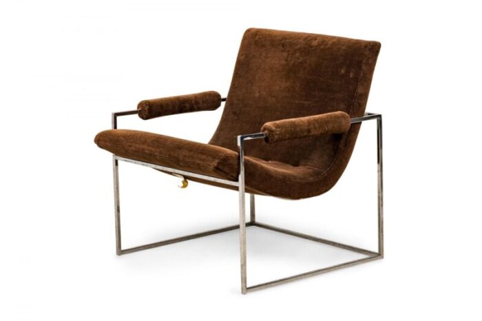 milo baughman for thayer coggin mid century american brown upholstered scoop lounge armchair 4562