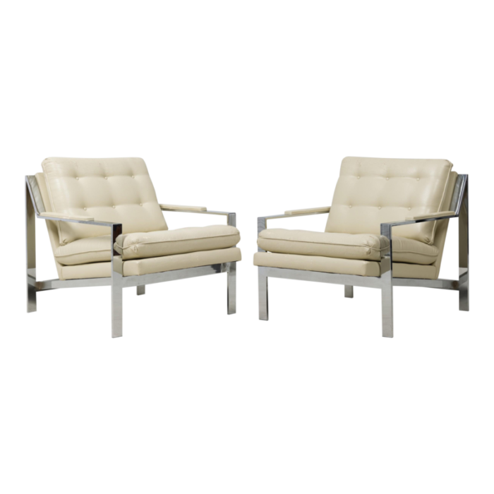 milo baughman for thayer coggin mid century american chrome and leather upholstered armchairs a pair 6068