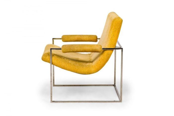 milo baughman for thayer coggin mid century american pale yellow upholstered scoop lounge armchair 3478