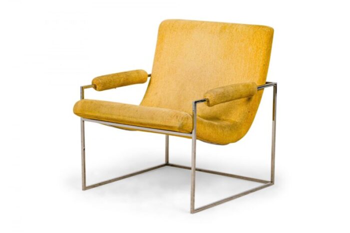 milo baughman for thayer coggin mid century american pale yellow upholstered scoop lounge armchair 4304