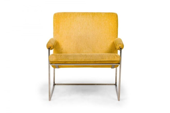 milo baughman for thayer coggin mid century american pale yellow upholstered scoop lounge armchair 4974