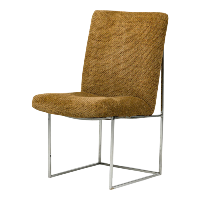 milo baughman for thayer coggin mid century brown woven fabric captain dining side chair 0126