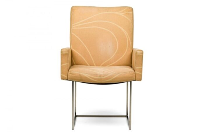 milo baughman for thayer coggin mid century peach fabric upholstered captain dining armchair 5559