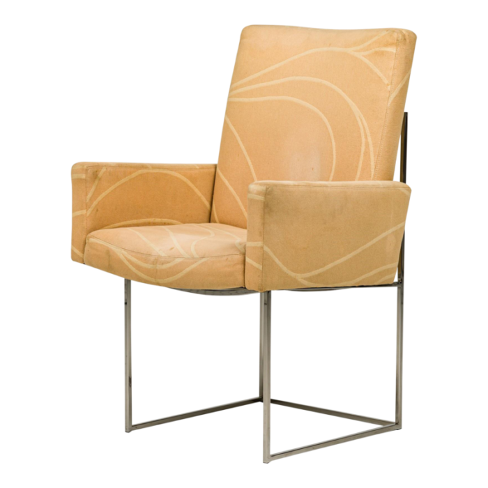 milo baughman for thayer coggin mid century peach fabric upholstered captain dining armchair 6314