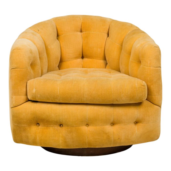 milo baughman for thayer coggin mid century yellow tufted velour horseshoe form lounge armchair 4269