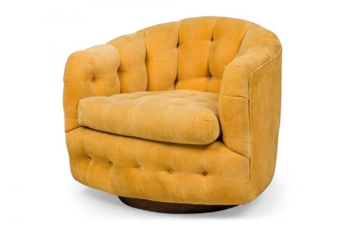 milo baughman for thayer coggin mid century yellow tufted velour horseshoe form lounge armchair 7399