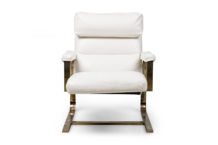 milo baughman mid century american brass white leather upholstered arm chairs a pair 5225