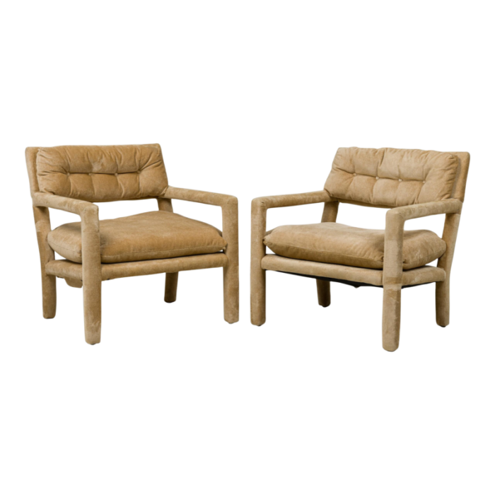 milo baughman mid century american modern upholstered parsons armchairs a pair 0330