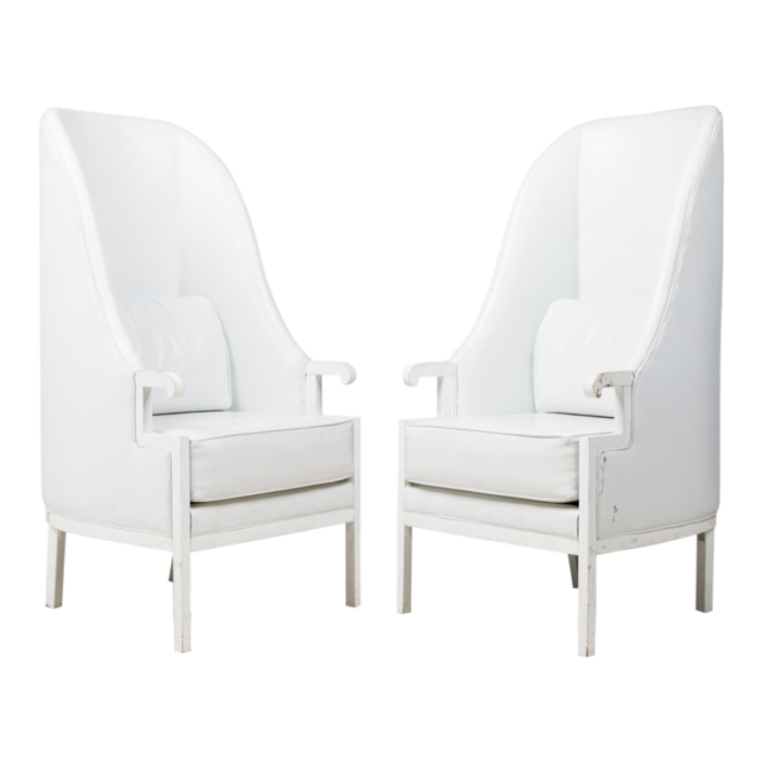 milo baughman mid century modern high back white wing armchairs a pair 4348