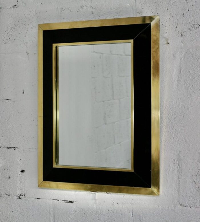 mirror in black lacquered wood and gilded metal by jean claude mahey 1970 11