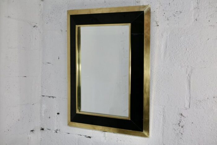 mirror in black lacquered wood and gilded metal by jean claude mahey 1970 12