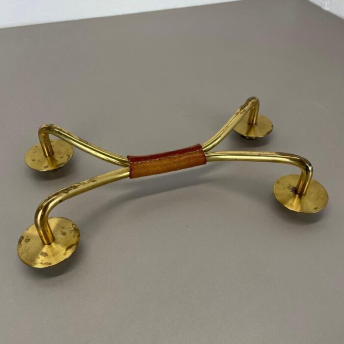 modern auboeck style brutalist brass and leather candleholder 1950s 17