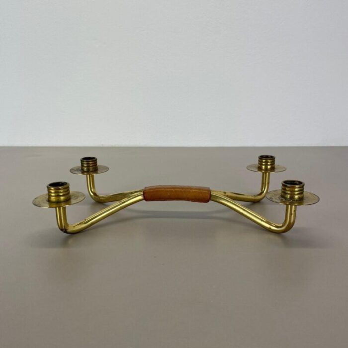 modern auboeck style brutalist brass and leather candleholder 1950s 6