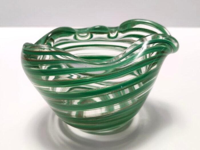 murano glass bowl or ashtray with green canes and aventurine glass by alfredo barbini italy 1950s 1