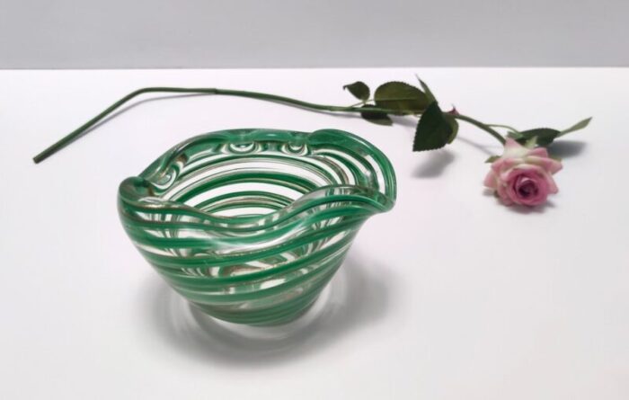 murano glass bowl or ashtray with green canes and aventurine glass by alfredo barbini italy 1950s 2