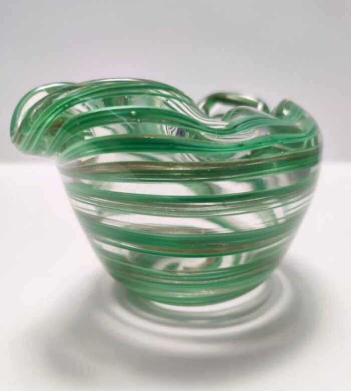 murano glass bowl or ashtray with green canes and aventurine glass by alfredo barbini italy 1950s 4