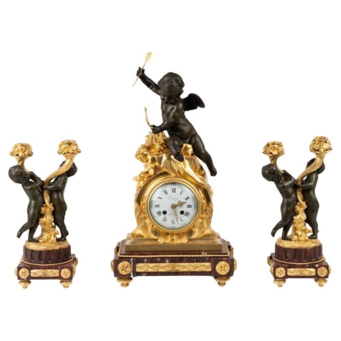 napoleon iii mantel clock 19th century set of 3 1